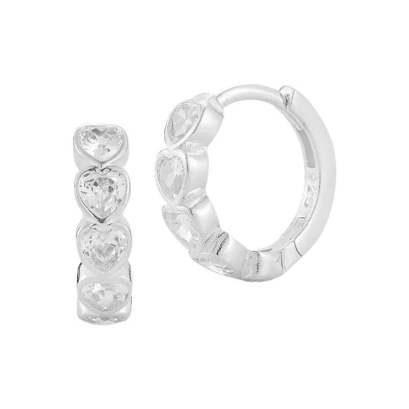 Sunkissed Sterling Cubic Zirconia Heart Huggie Hoop Earrings, Women's, Silver Tone Product Image