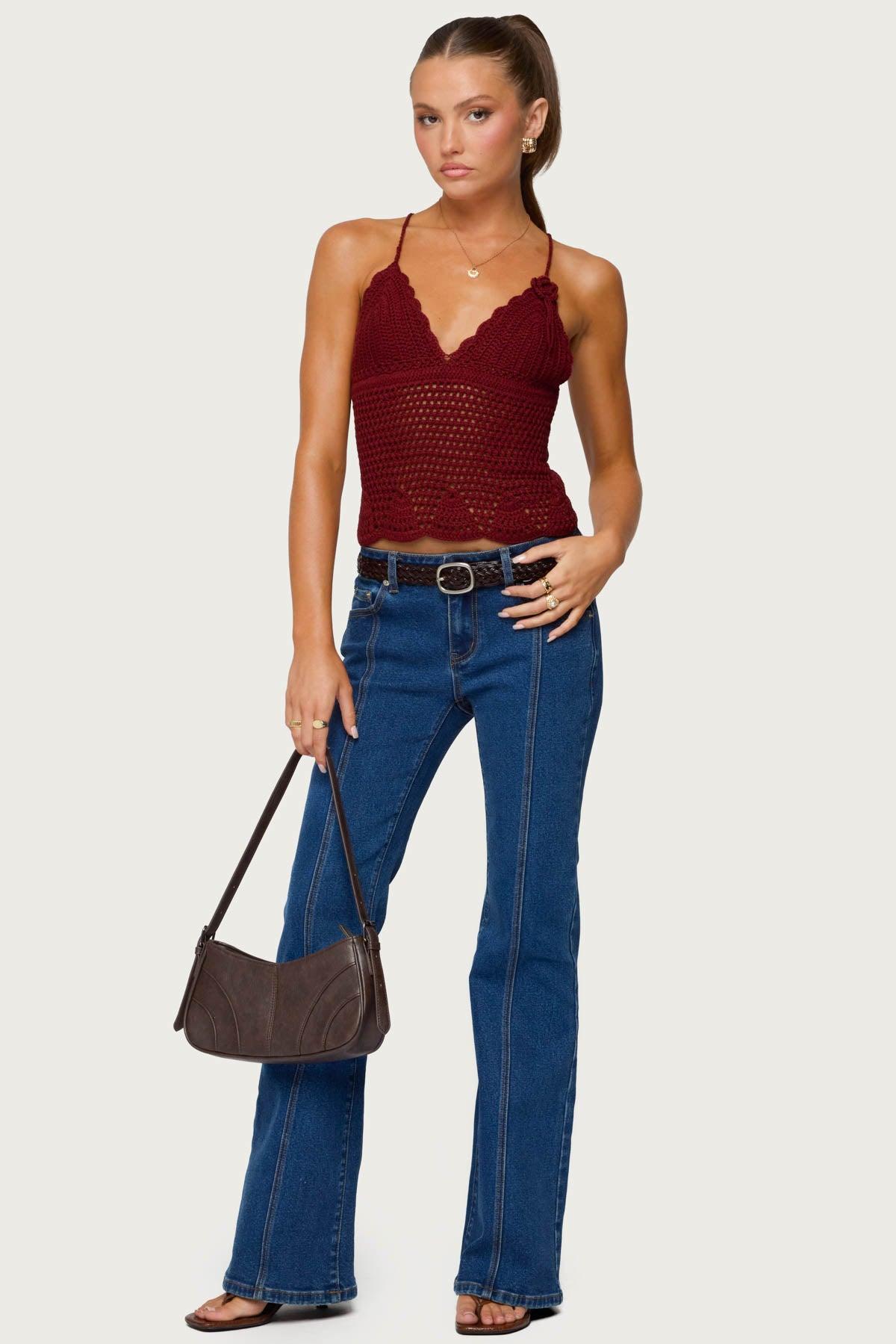 Starrie Panel Stitch Low Rise Jeans Product Image