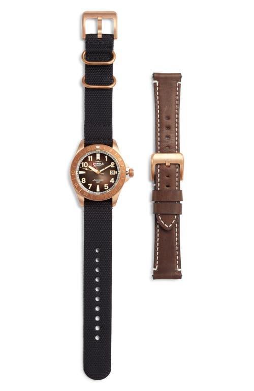 Mens Bronze Automatic GMT Watch with Leather and Nylon Straps Product Image