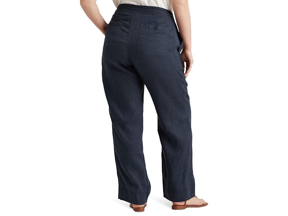 Lauren Ralph Lauren Plus Size Linen Wide-Leg Pants (Lauren Navy) Women's Casual Pants Product Image
