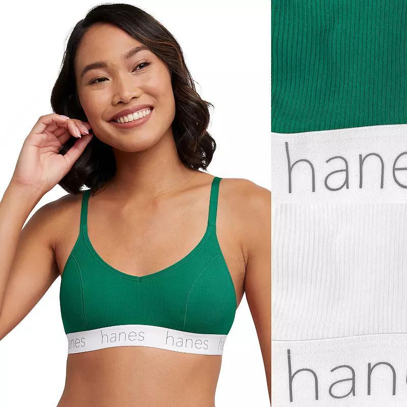 Hanes Originals Ultimate 2-Pack Stretch Cotton Triangle Bralette DHO101, Women's, Size: Medium, Whimsy Leaf White Product Image