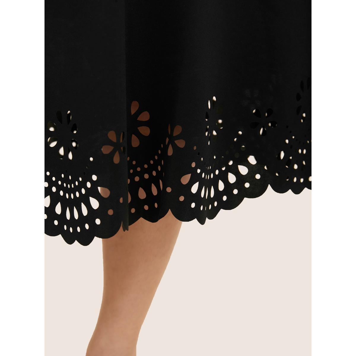 Plus Size Laser Cut Elastic Waist Pocket Skirt Women Black Formal Cut-Out Medium stretch Side seam pocket Party Skirts BloomChic 30/6X Product Image
