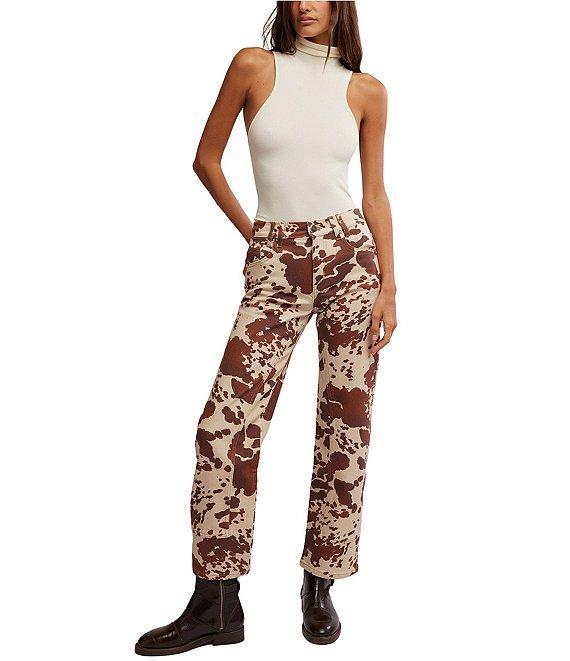Free People We the Free Risk Taker Printed Cow Mid Rise Straight Leg Jeans Product Image