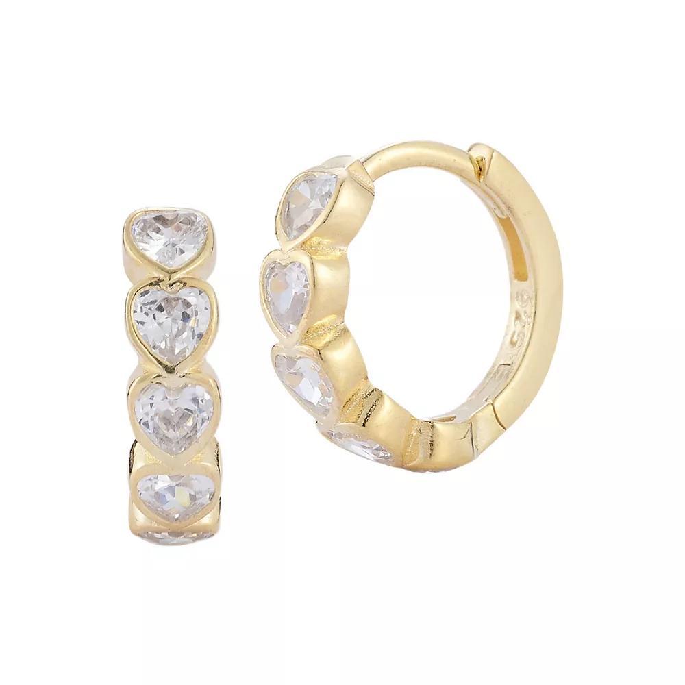 Sunkissed Sterling Cubic Zirconia Heart Huggie Hoop Earrings, Women's, Silver Tone Product Image