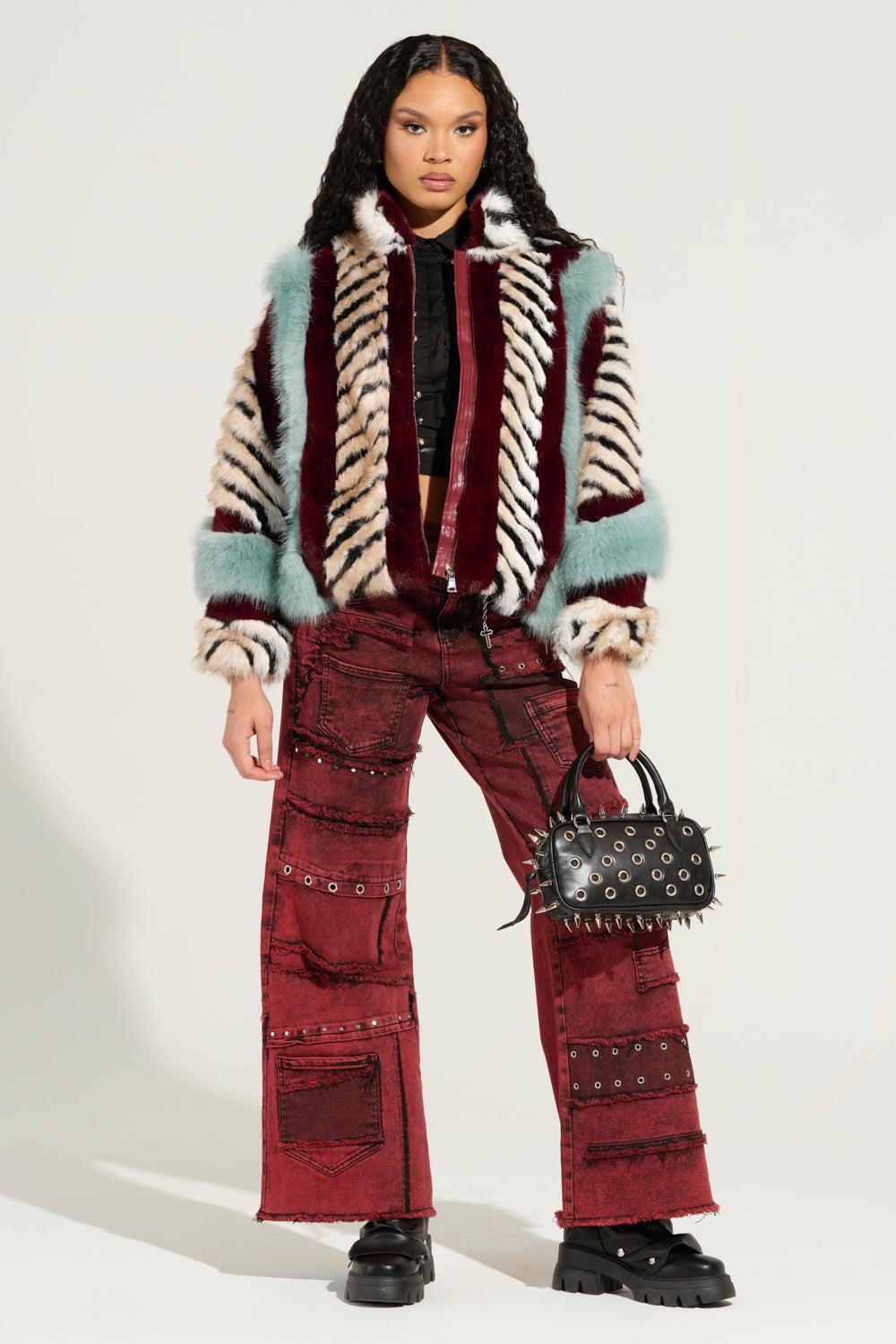 GRUNGY ATTITUDE MINERAL WASH RED WIDE LEG DENIM Product Image
