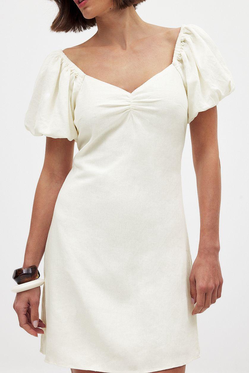 Linen Blend Puff Shoulder Mini Dress Product Image