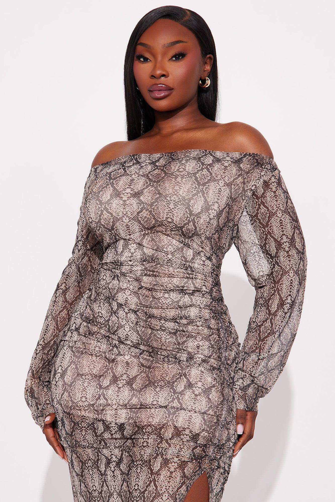 Roya Ruched Mesh Midi Dress - Brown/combo Product Image