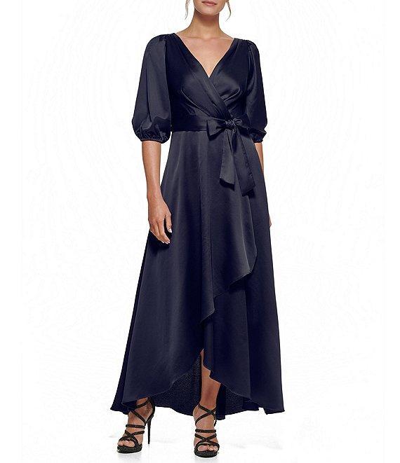 DKNY by Donna Karan 3/4 Balloon Sleeve Surplice V-Neck Faux Wrap Gown Product Image