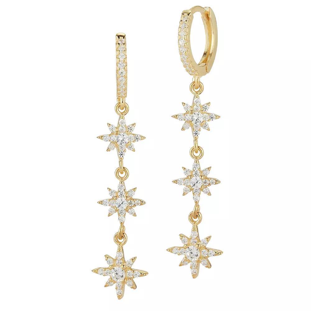 Sunkissed Sterling Cubic Zirconia Multi Star Charm Huggie Earrings, Women's, Gold Tone Product Image