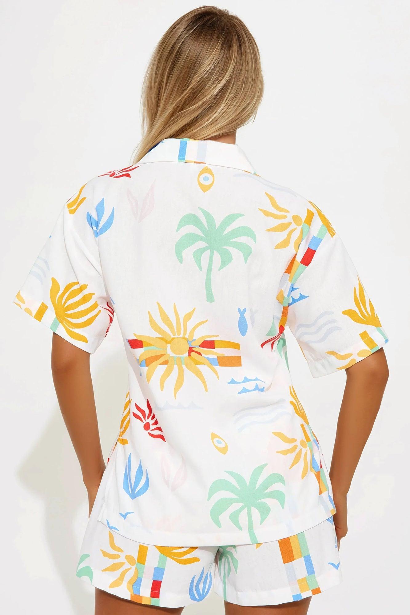 Taste Of Summer Linen Short Set - White/combo Product Image