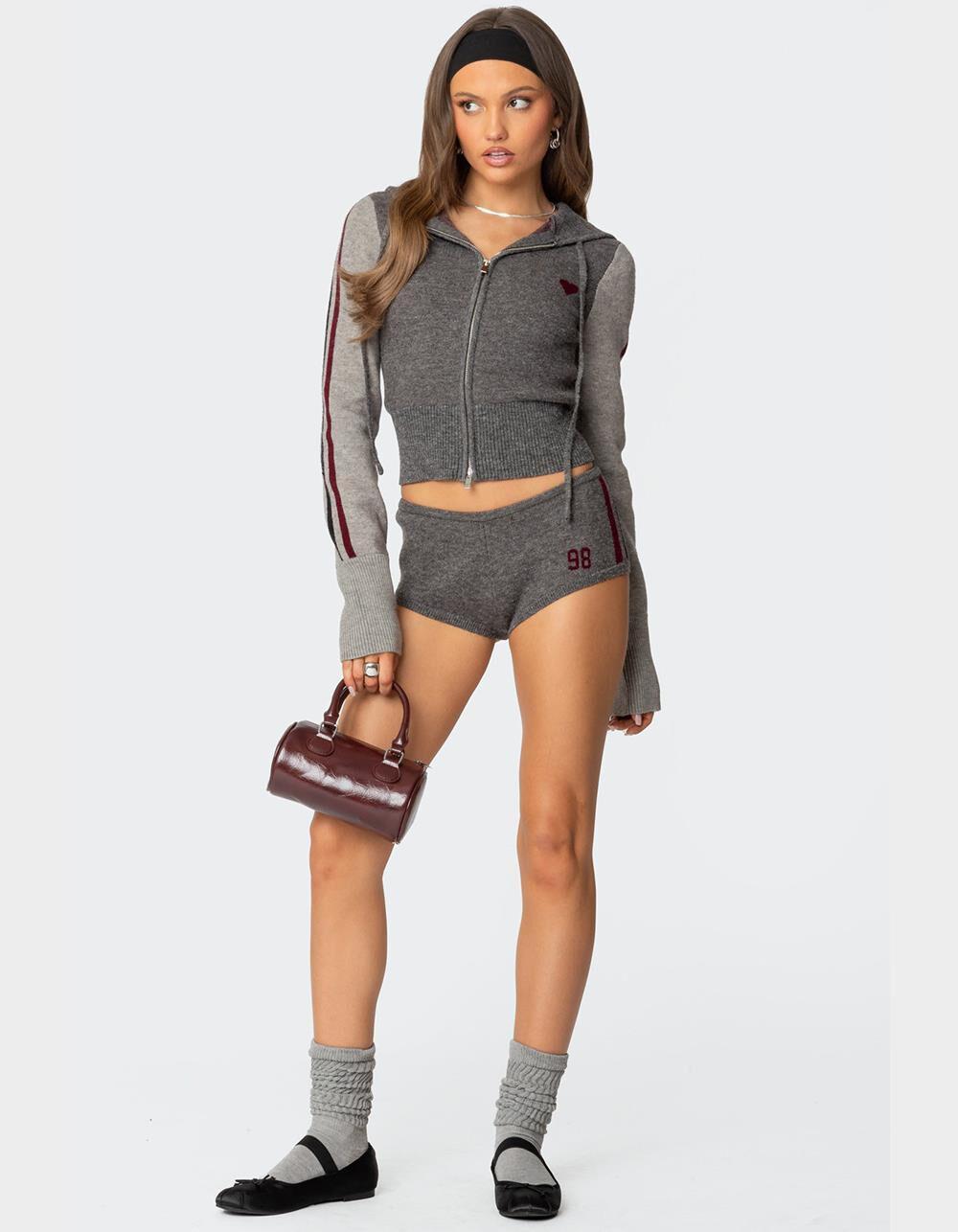 EDIKTED Heart Knit Zip Up Hoodie Product Image