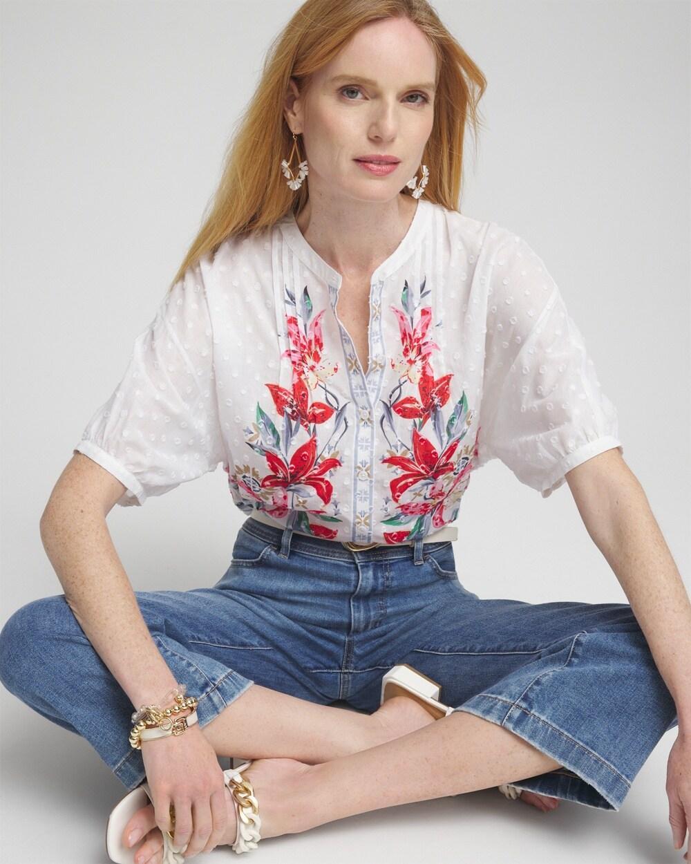 Floral Dolman Sleeve Cotton Shirt Product Image