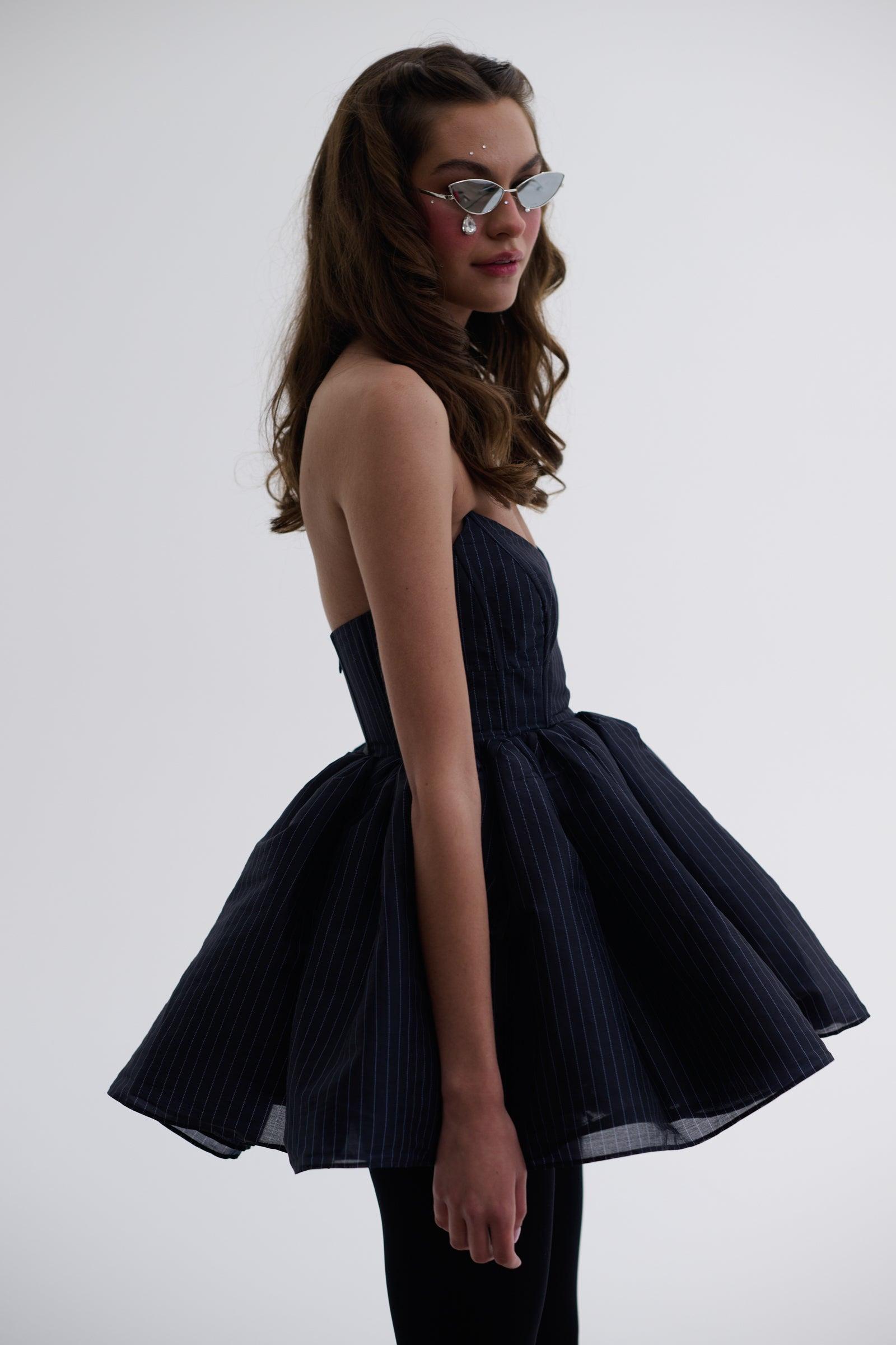 The Pinstripe Veuve Dress Product Image