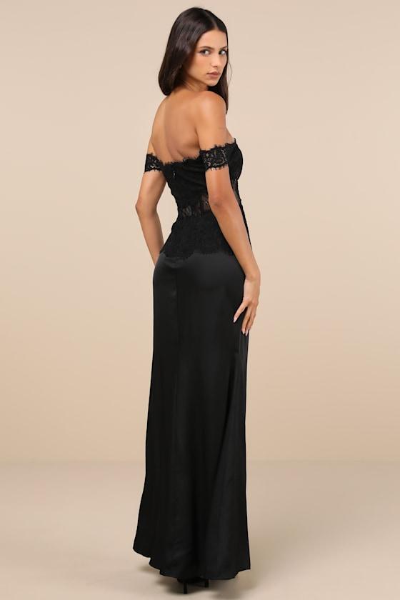 Exceptionally Exquisite Black Lace Off-the-Shoulder Maxi Dress Product Image