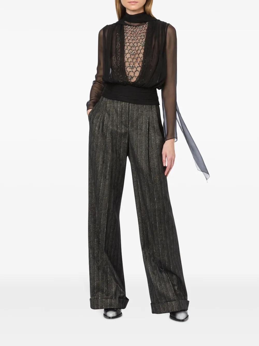 ALBERTA FERRETTI Crystal-embellished Silk Top In Black Product Image