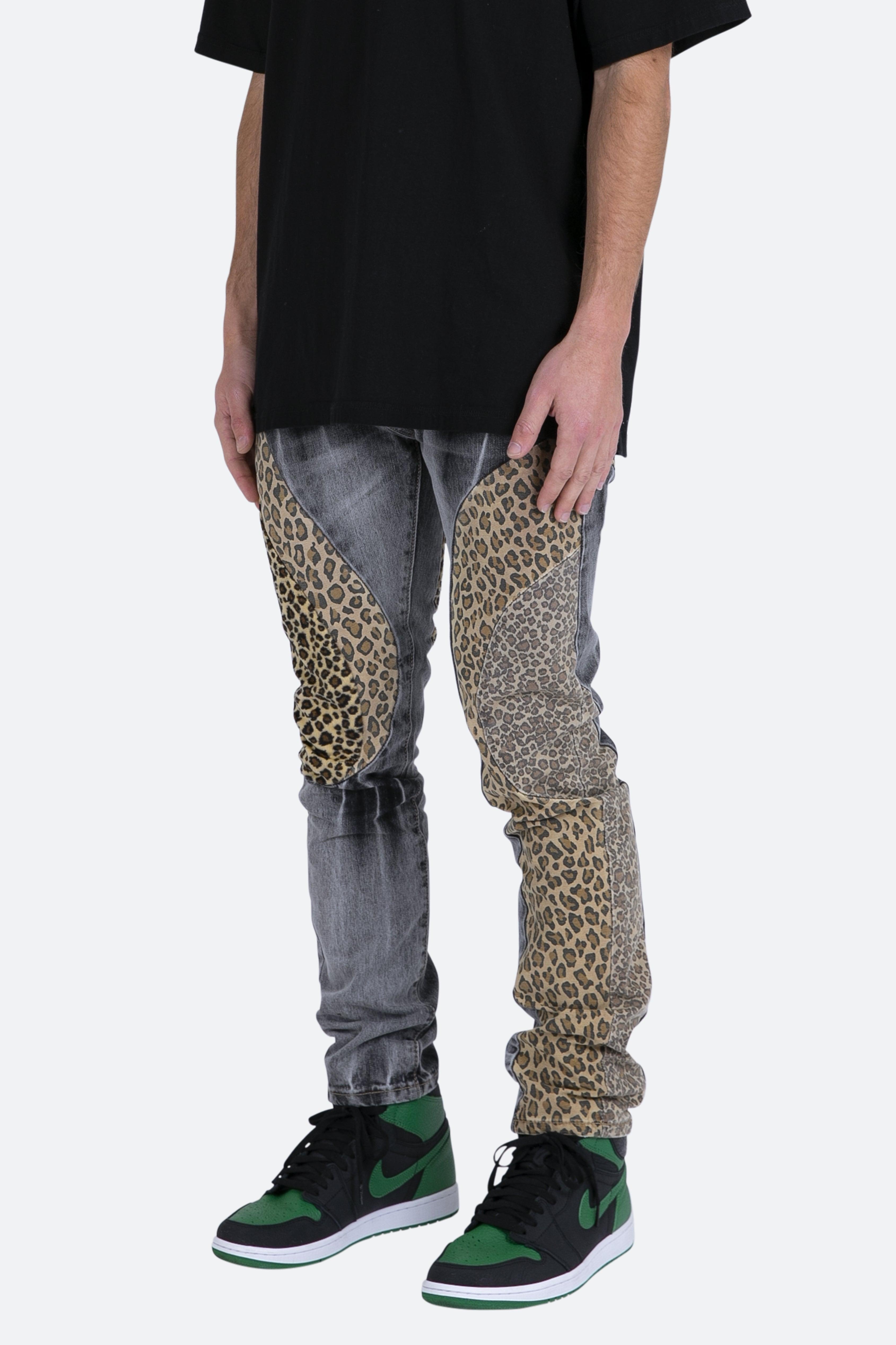 D422 Leopard Straight Denim - Black/Brown Product Image