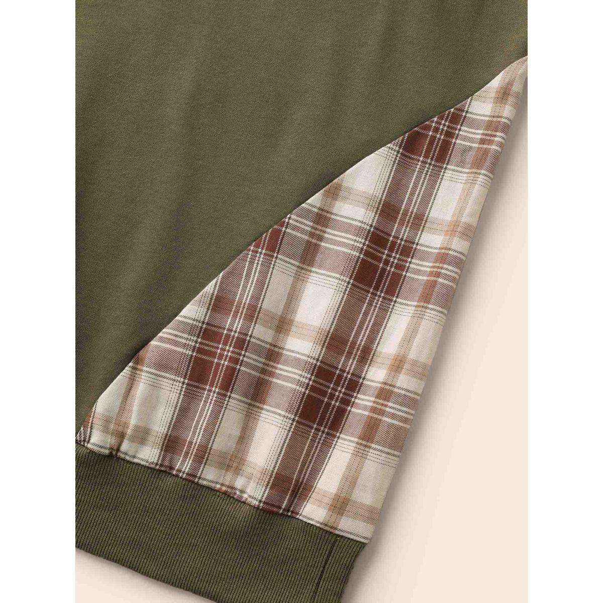 Plus Size Round Neck Gingham Patchwork Sweatshirt Women Sage Elegant Contrast Round Neck Everyday Sweatshirts BloomChic 18-20/2X Product Image