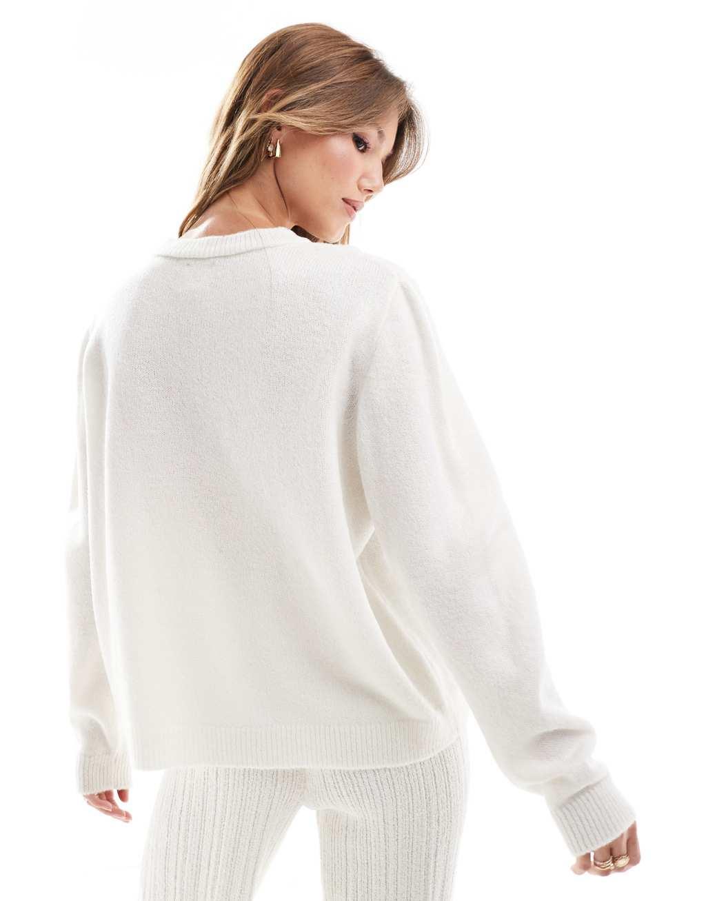 ASOS DESIGN knitted sweater with car graphic in ecru Product Image