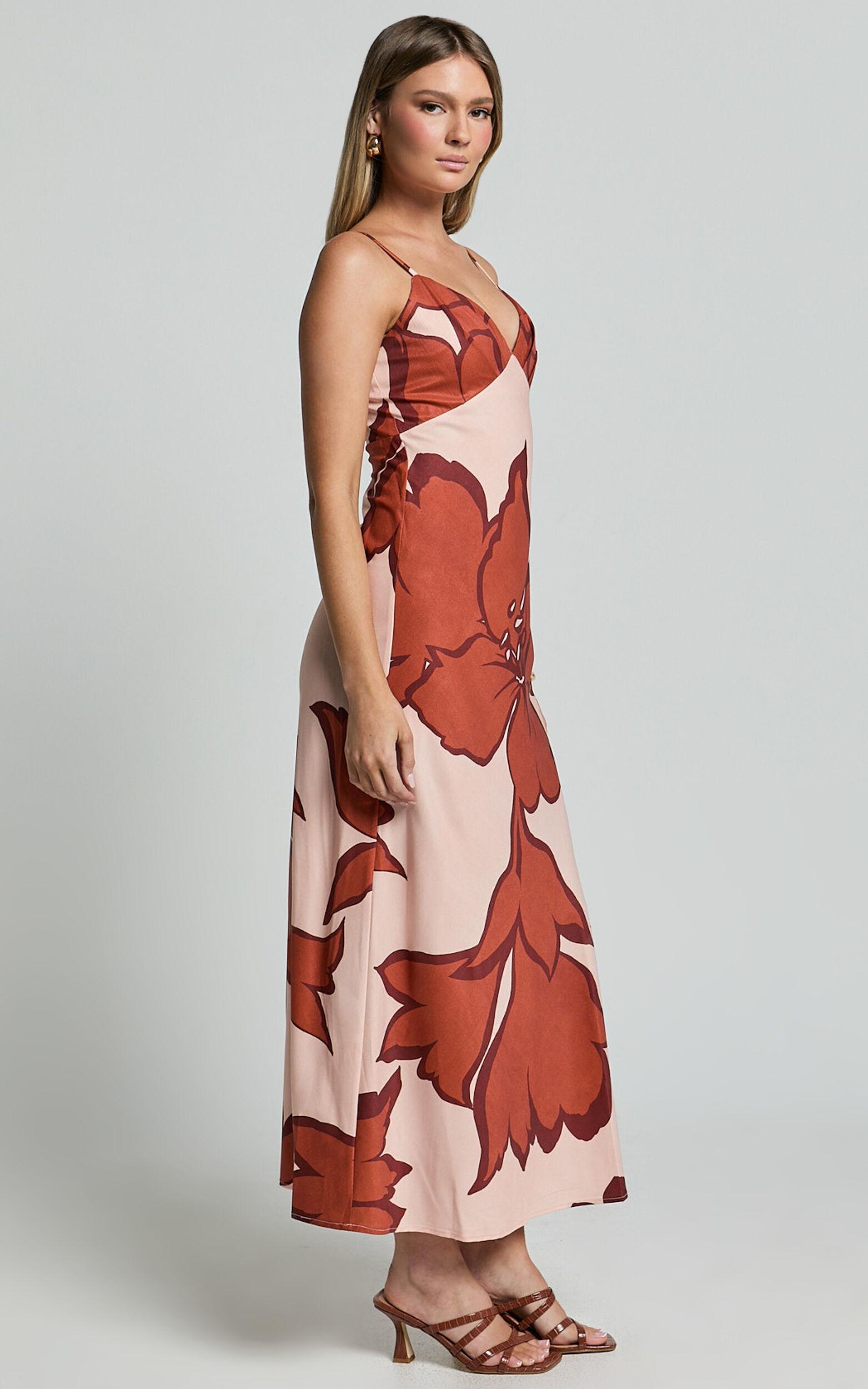 Brandi Midi Dress - Pleated Bodice Bias Slip Dress Dress in Hazel Garden Print Product Image