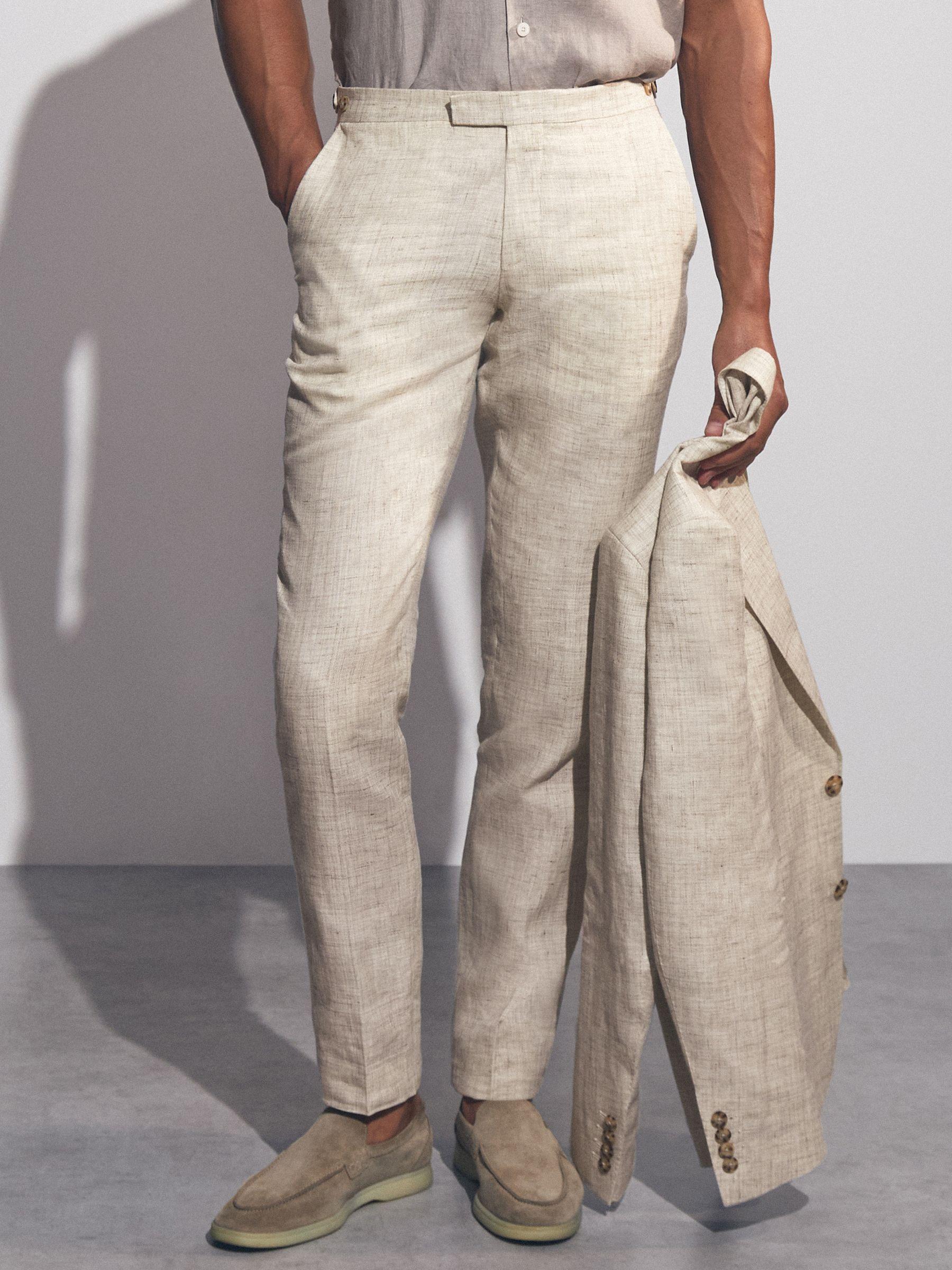 Slim-Fit Pinstripe Suit Trousers in Oatmeal/White Product Image
