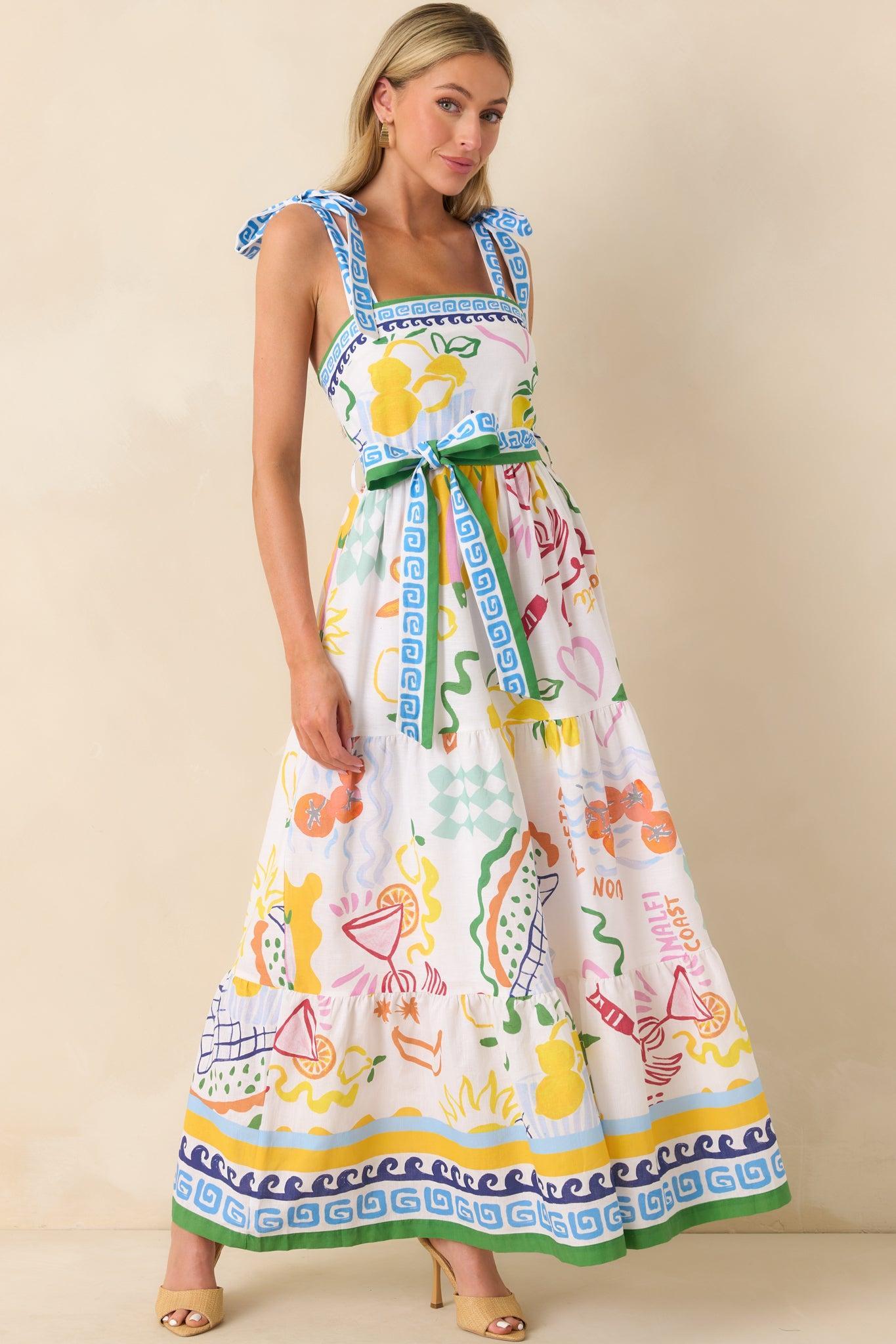Prosperina Gemma Multi Print Linen Blend Maxi Dress Product Image