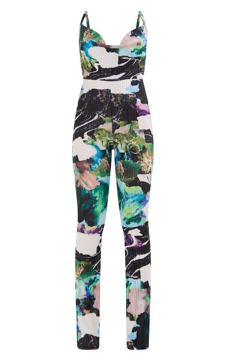 Multi Abstract Print Plisse Cowl Strappy Jumpsuit Product Image