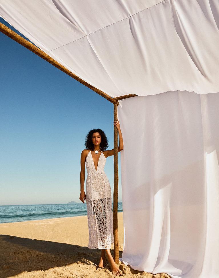 Eyelet Joelle Midi Dress - Off White Product Image