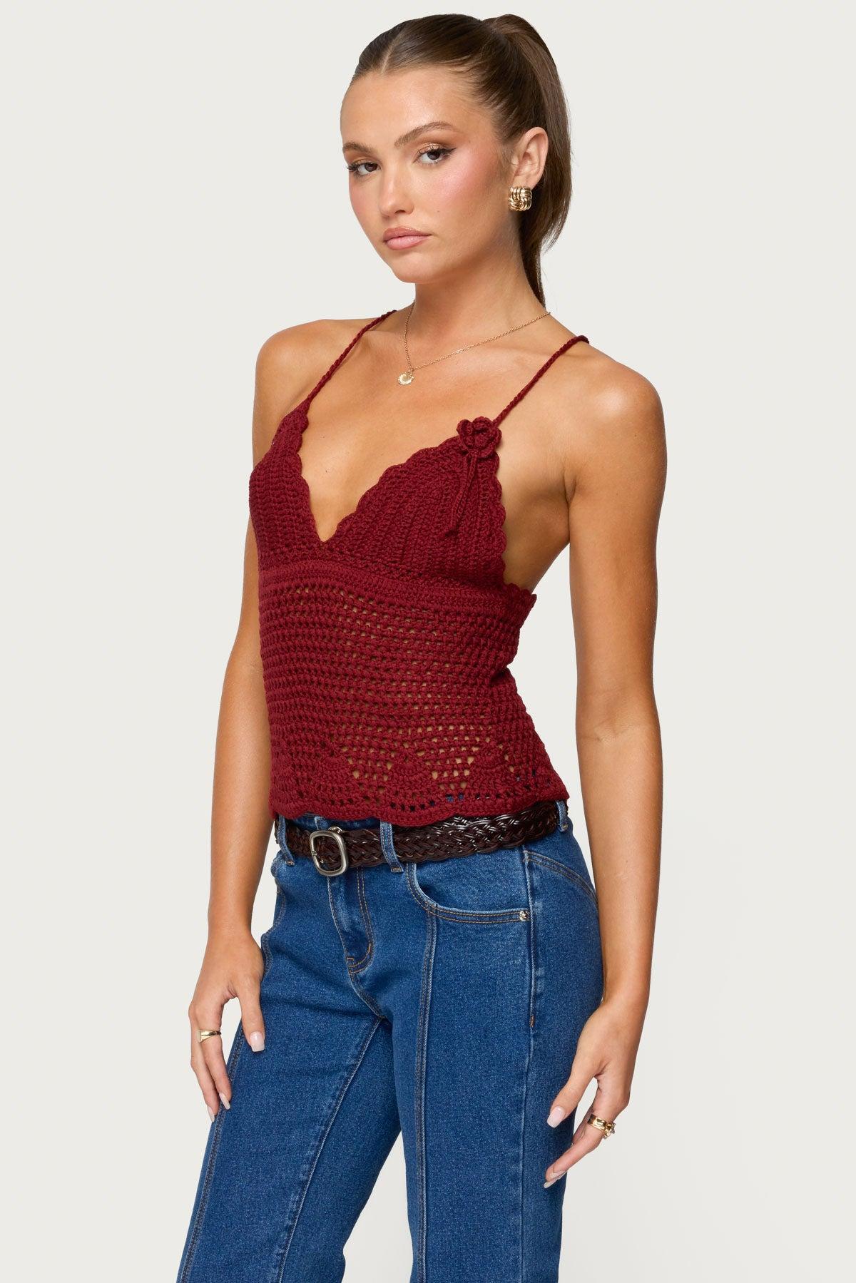 Delila Crochet V Neck Top Product Image