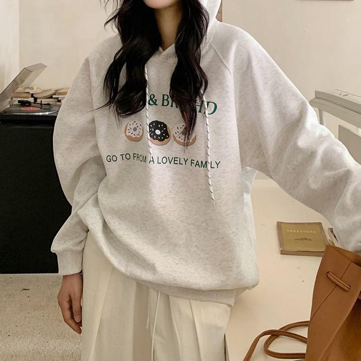 Drawstring Lettering Cartoon Print Oversized Hoodie Product Image