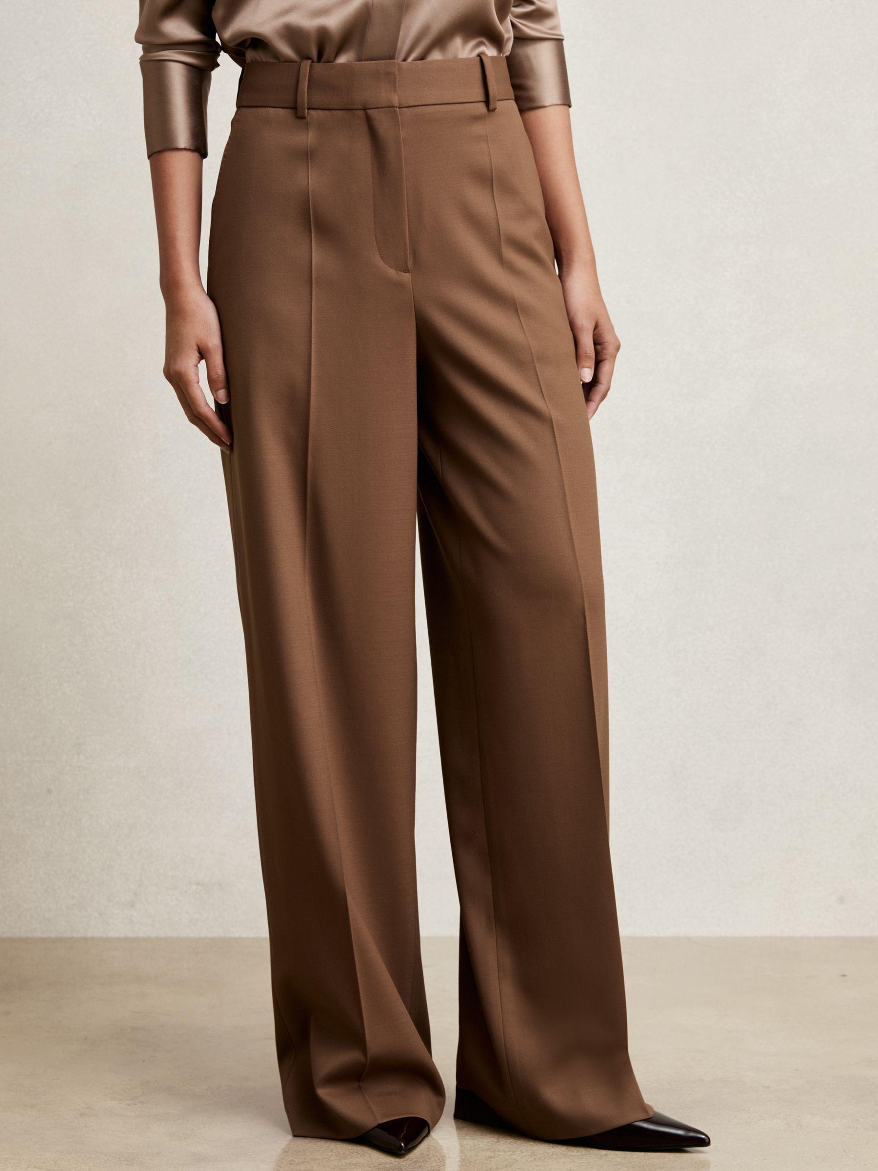 Wool-Blend Wide-Leg Suit Trousers in Tan Product Image