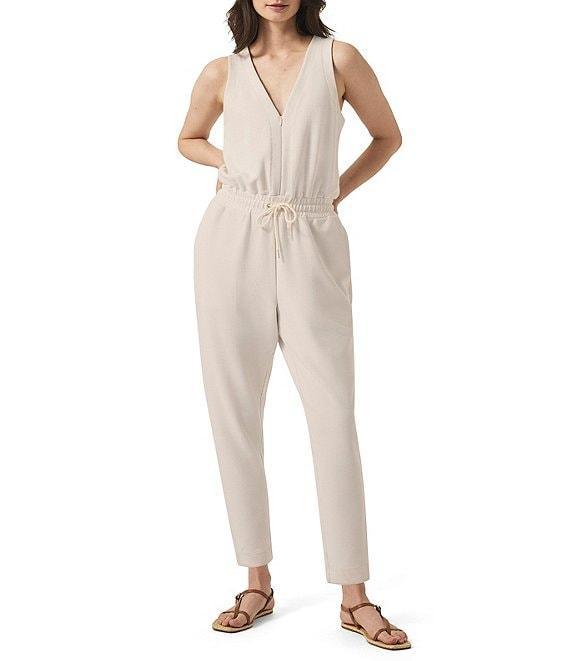 Splendid V-Neck Sleeveless Stretch Chambray Waffle Scuba Jumpsuit Product Image