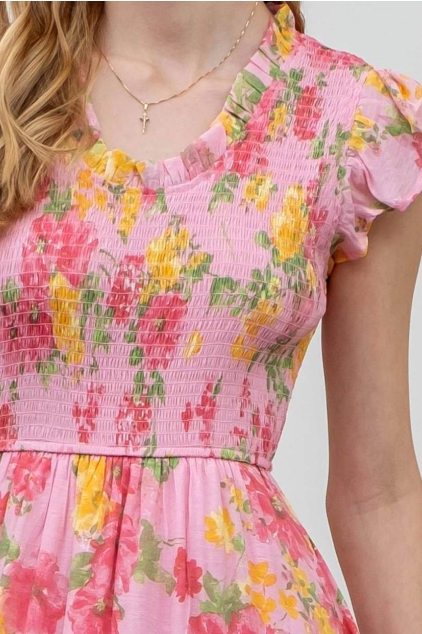 Floral Scoop Neck Smocked Maxi Dress Product Image