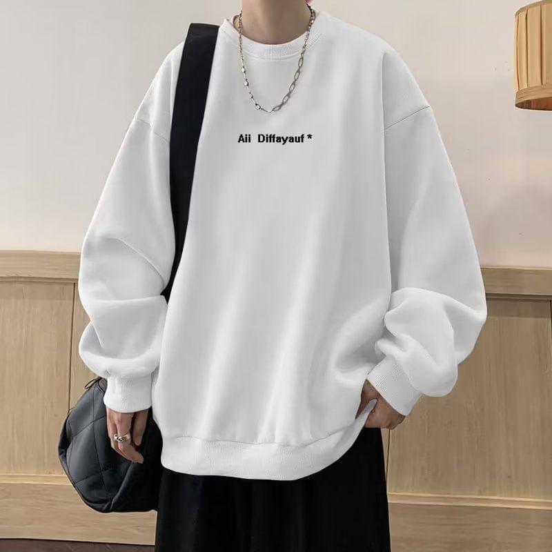 Drop Shoulder Crew Neck Lettering Printed Oversized Sweatshirt Product Image