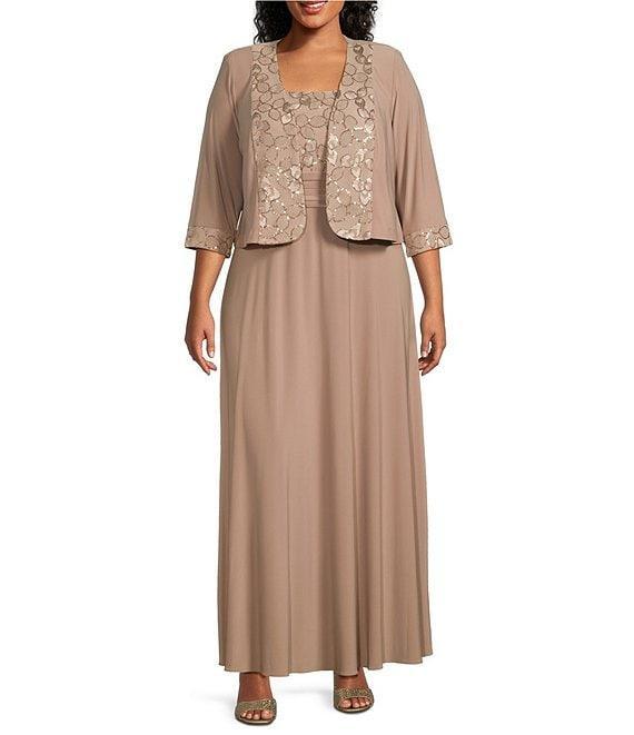Le Bos Plus Size Embroidered 3/4 Sleeve Square Neck 2-Piece Jacket Dress Product Image