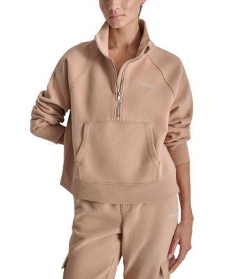 Dkny Sport Womens Mockneck Studded-Logo Half-Zip Fleece Sweatshirt Product Image