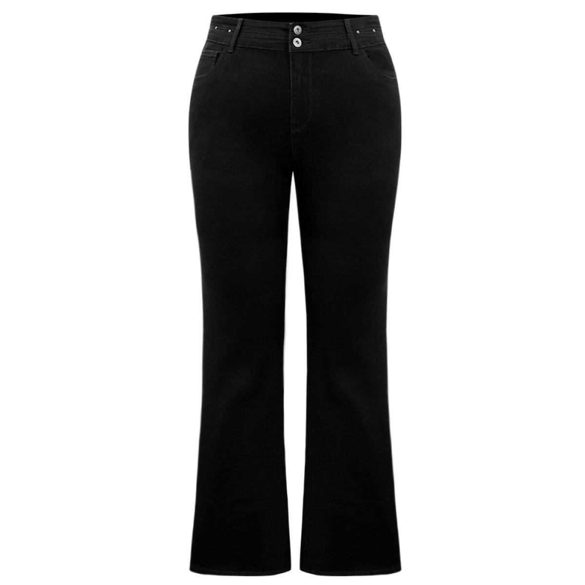 Plus Size Very Stretchy Beaded Detail Bootcut Jeans Women Black Casual Plain Beaded High stretch Pocket Jeans BloomChic 20/2X Product Image