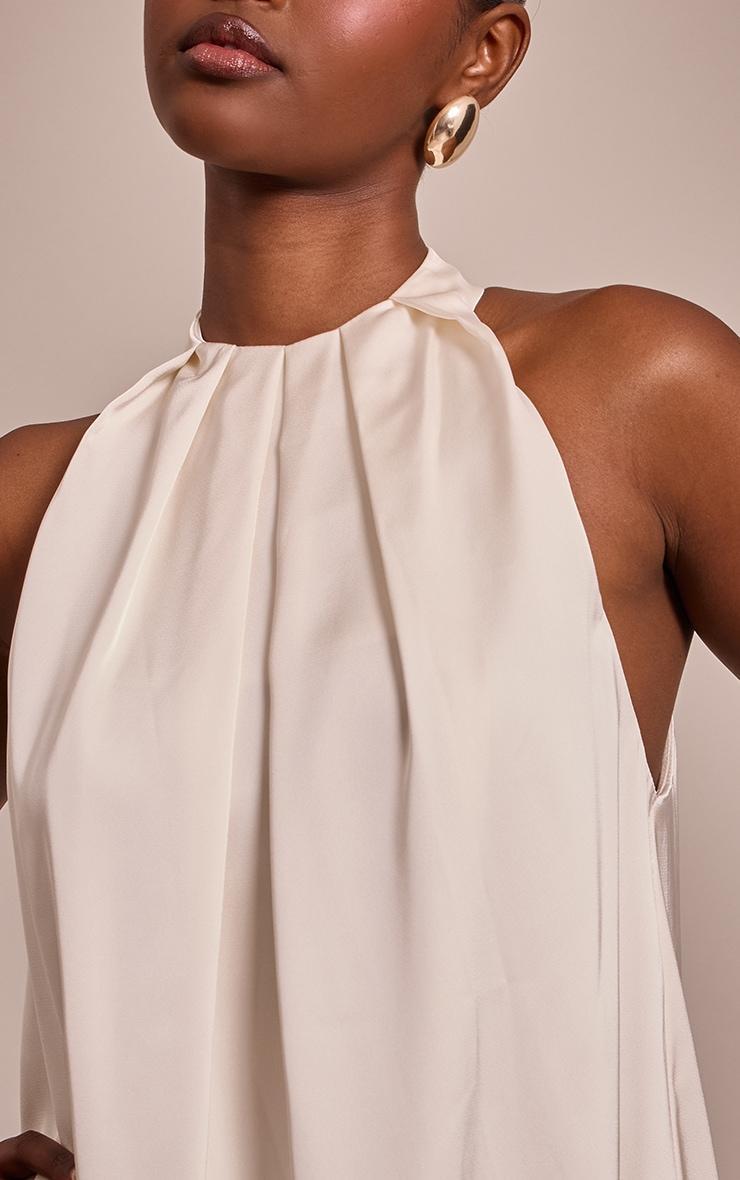 Cream Satin Halterneck Mini Shift Dress Product Image