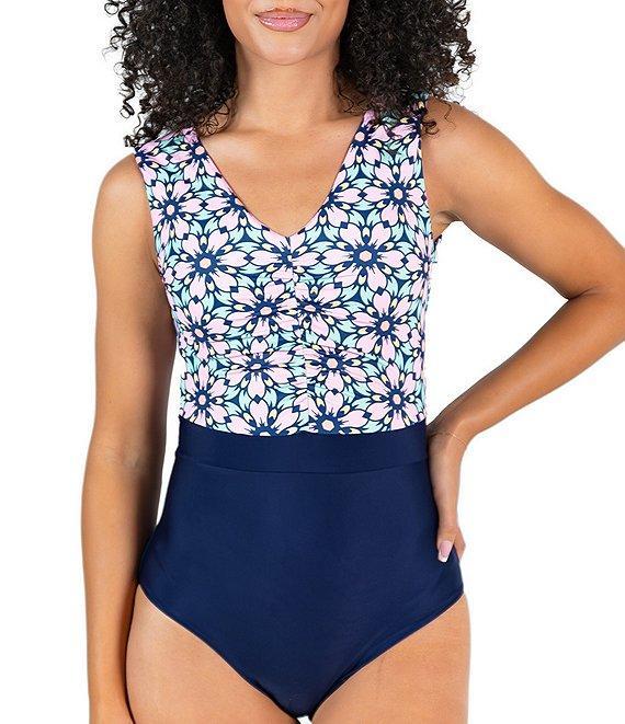Janela Bay La Valencia V-Neck Open Back Ruched One Piece Swimsuit Product Image