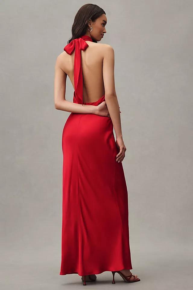 Shona Joy Tatum Halter Cutout Ruched Satin Maxi Dress Product Image