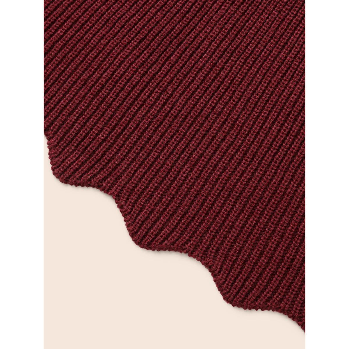 Plus Size Plain Textured Scalloped Trim Pullover Deepred Women Casual Bodycon Long Sleeve Round Neck Everyday Pullovers BloomChic 22-24/3X Product Image