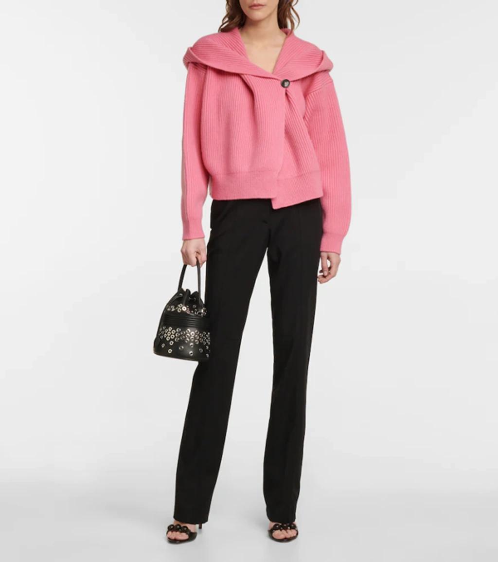 ALAÏA Wool And Cashmere Cardigan In Pink Product Image