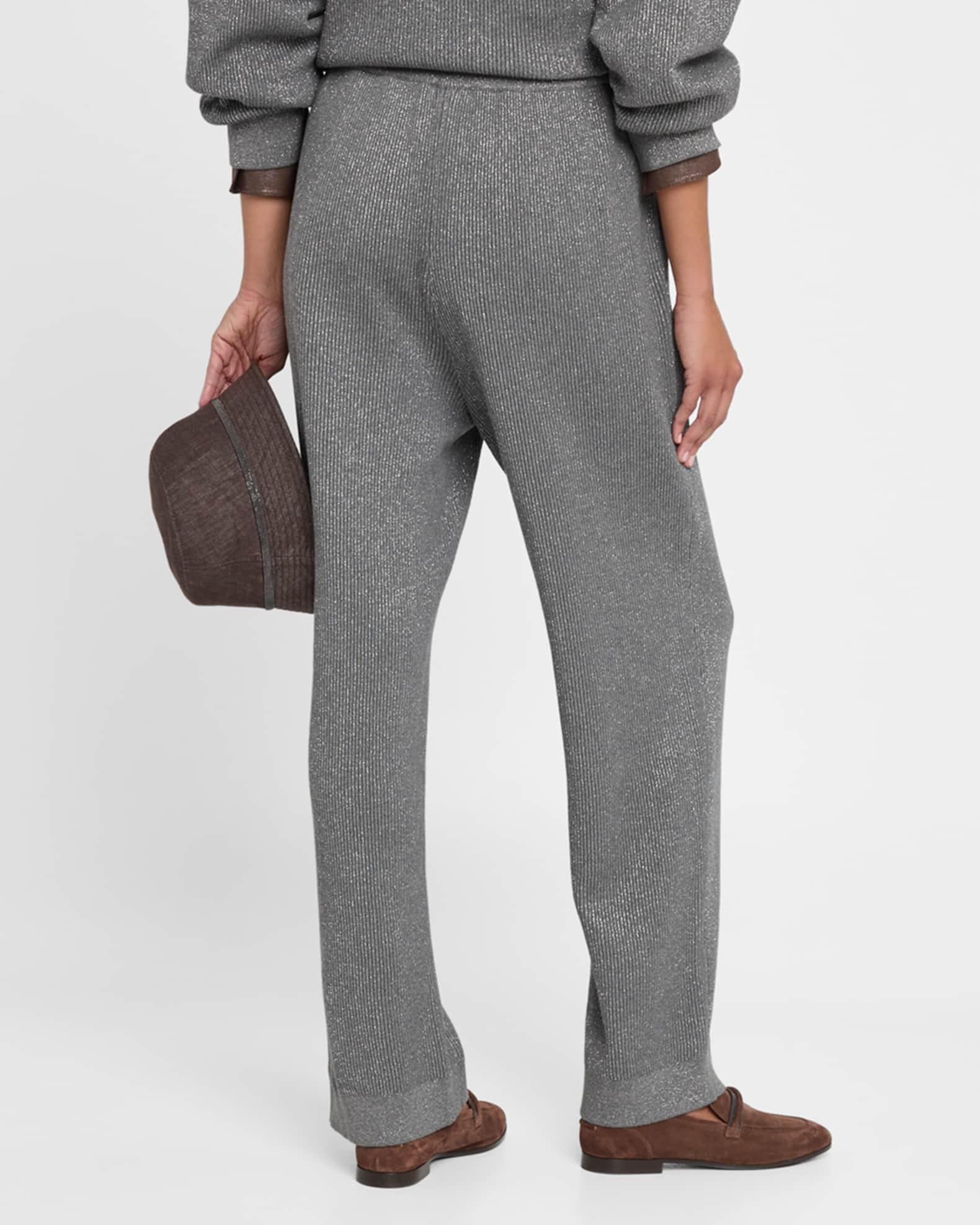 Cotton Lurex English Ribbed Straight-Leg Pants Product Image