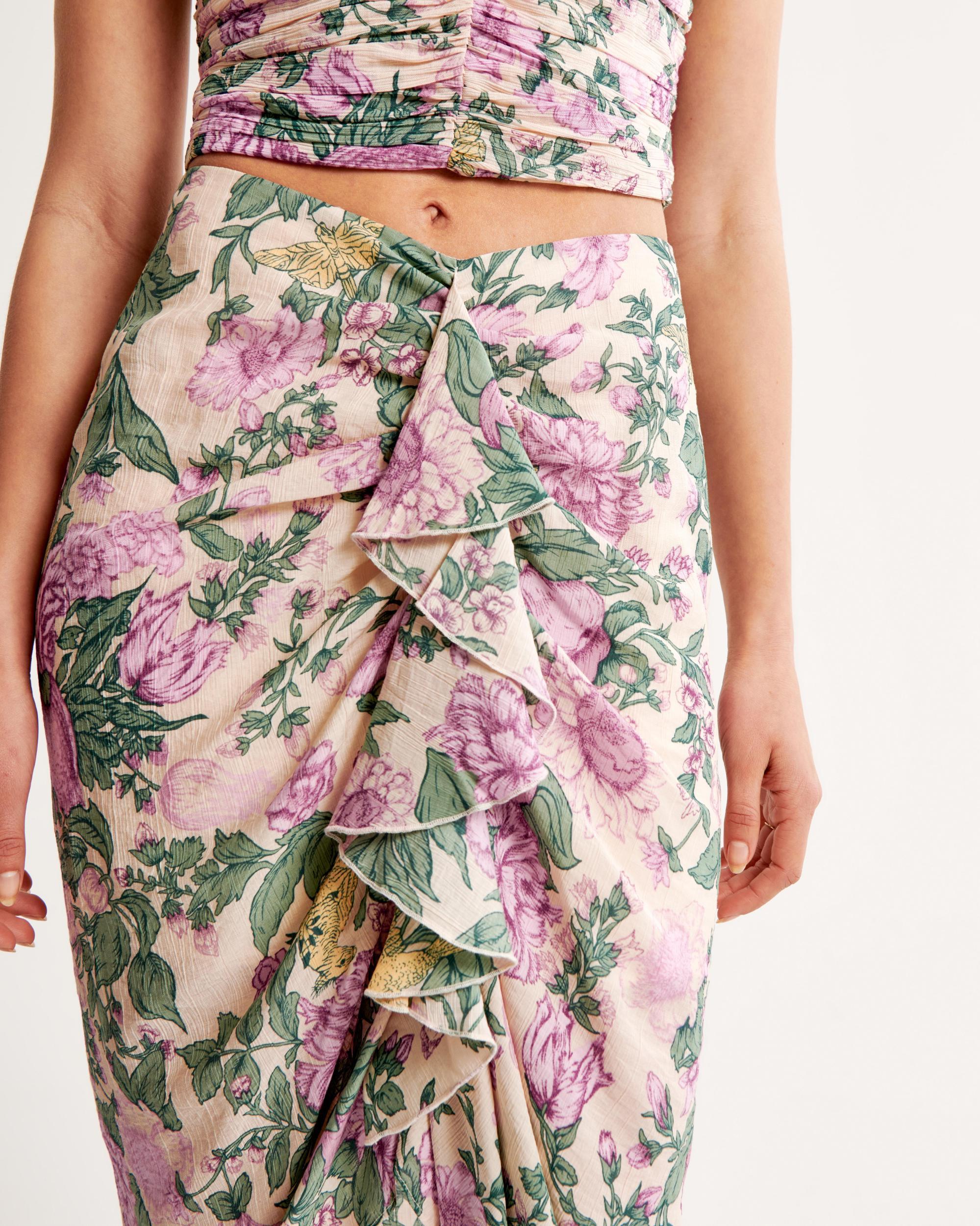 Ruched Flowy Midi Skirt Product Image
