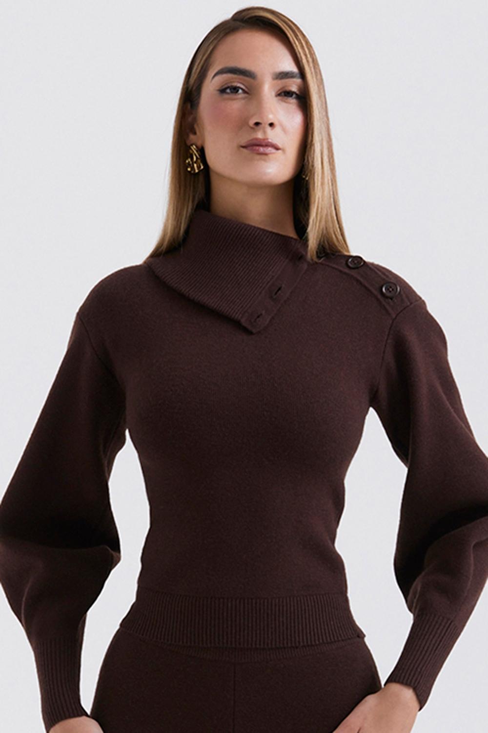 Adelita Chocolate Cashmere Blend Sweater Product Image