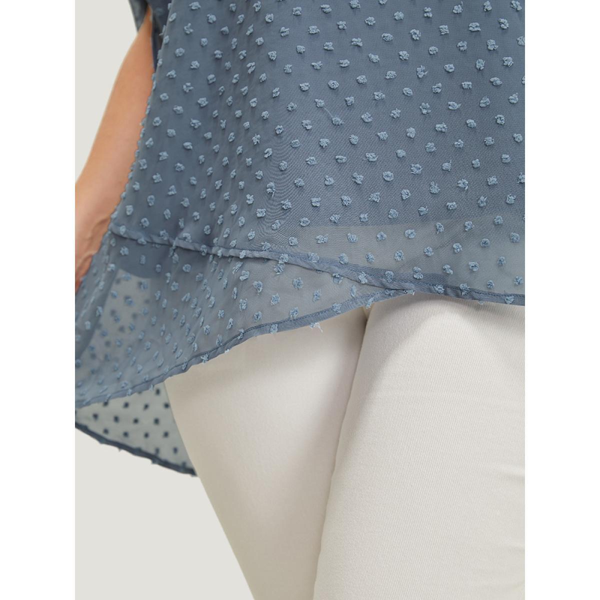 Plus Size Stone Polka Dot Crossover Hem Mesh Cuffed Sleeve Notched Blouse Women Office Half Sleeve Notched collar Dailywear Blouses BloomChic 26/4X Product Image
