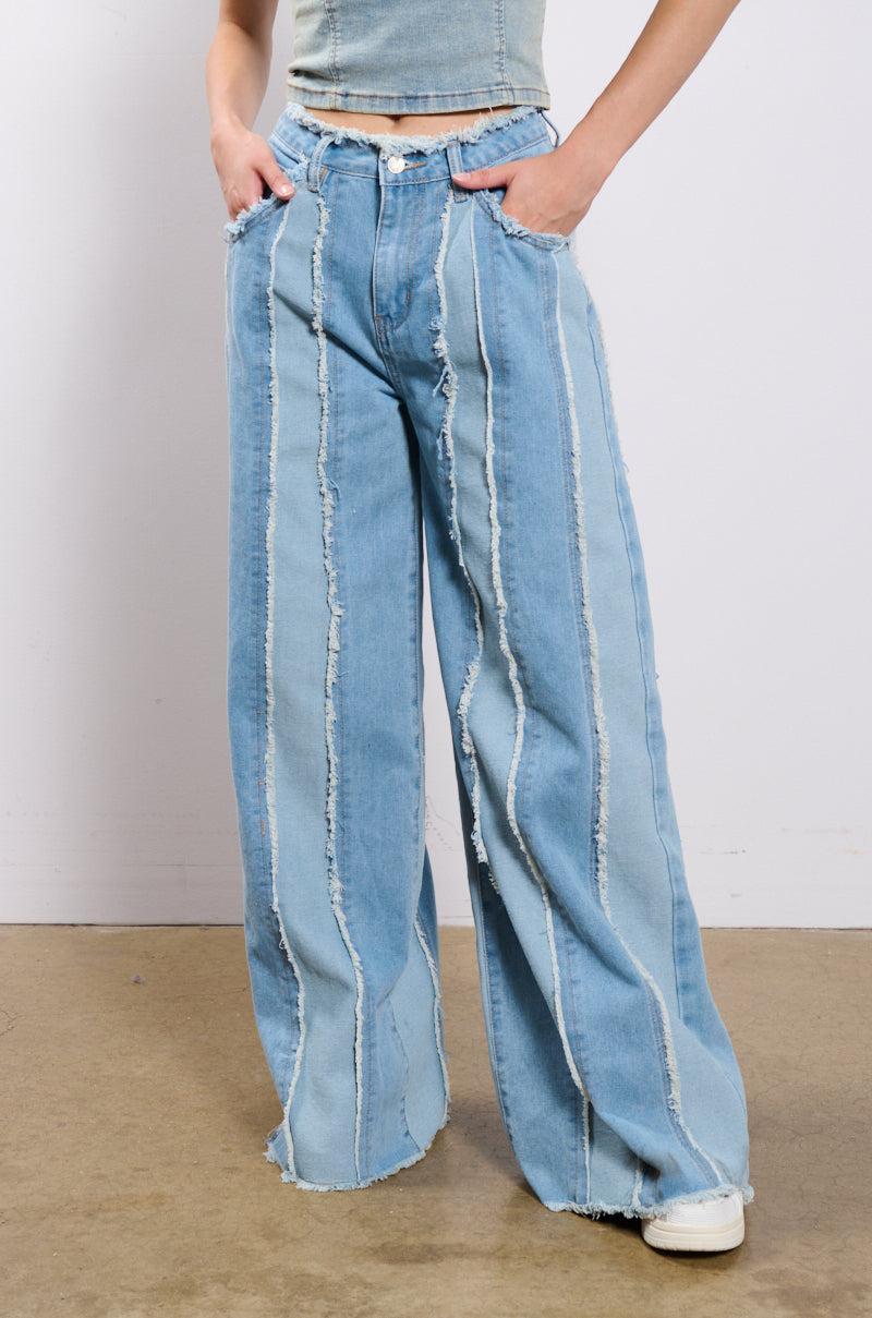 DONT NEED TO SLEEP DISTRESSED WIDE LEG DENIM PANT Product Image
