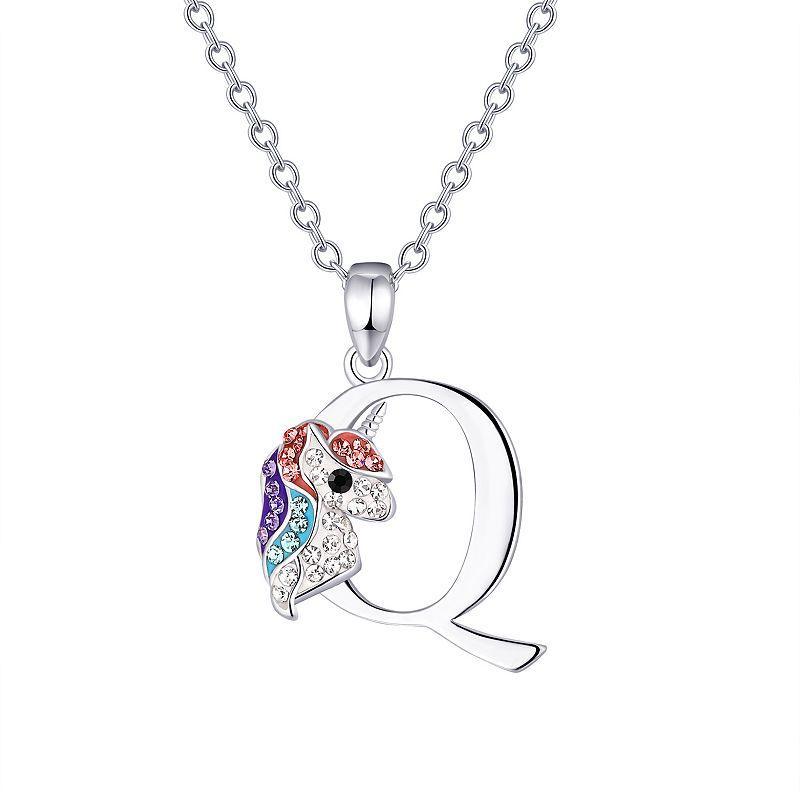 Crystal Collective Silver Plated Unicorn Initial Pendant Necklace- Size 18, Womens, Silver Tone U Product Image