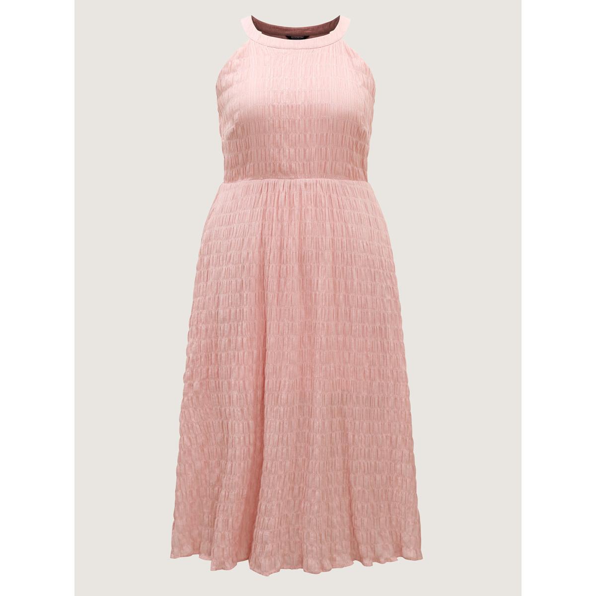 Plus Size Textured Halter Neck Solid Midi Dress Nudepink Women Halter neck Sleeveless Curvy BloomChic 28/5X Product Image
