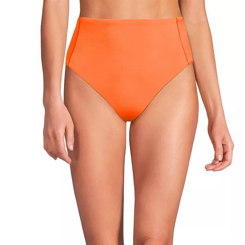 Womens Lands End High Waisted High Leg Bikini Bottoms Neon Orange Product Image