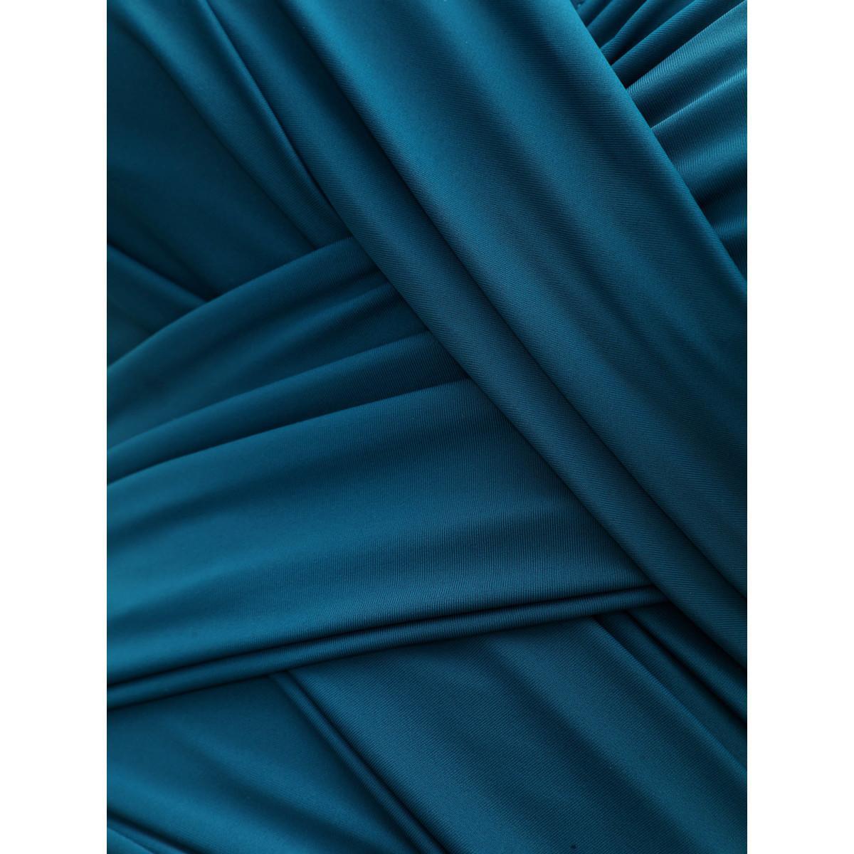 Plus Size Ruched Tummy Control One-Piece Swimsuit Women's Swimwear Cyan Beach Gathered Curve Bathing Suits High stretch One Pieces BloomChic 28/5X Product Image